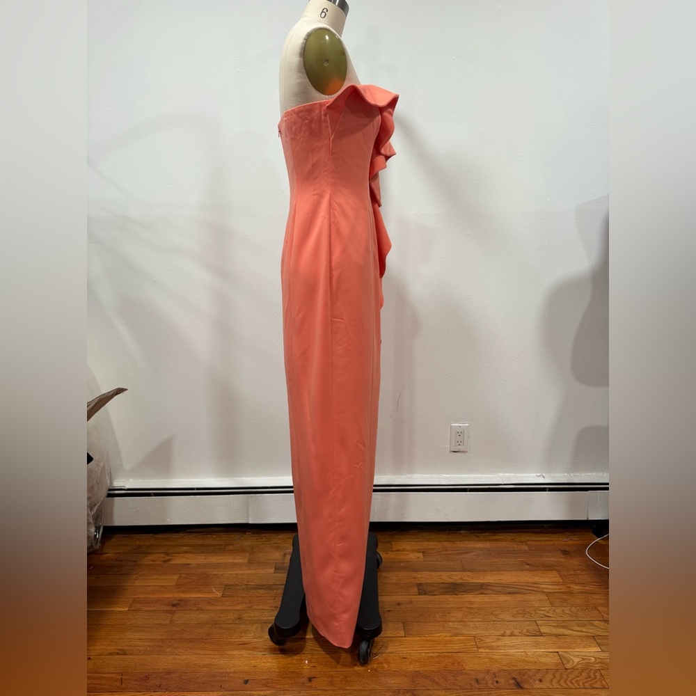 Peach Strapless Dress with Ruffle Detail - Picture 4 of 6